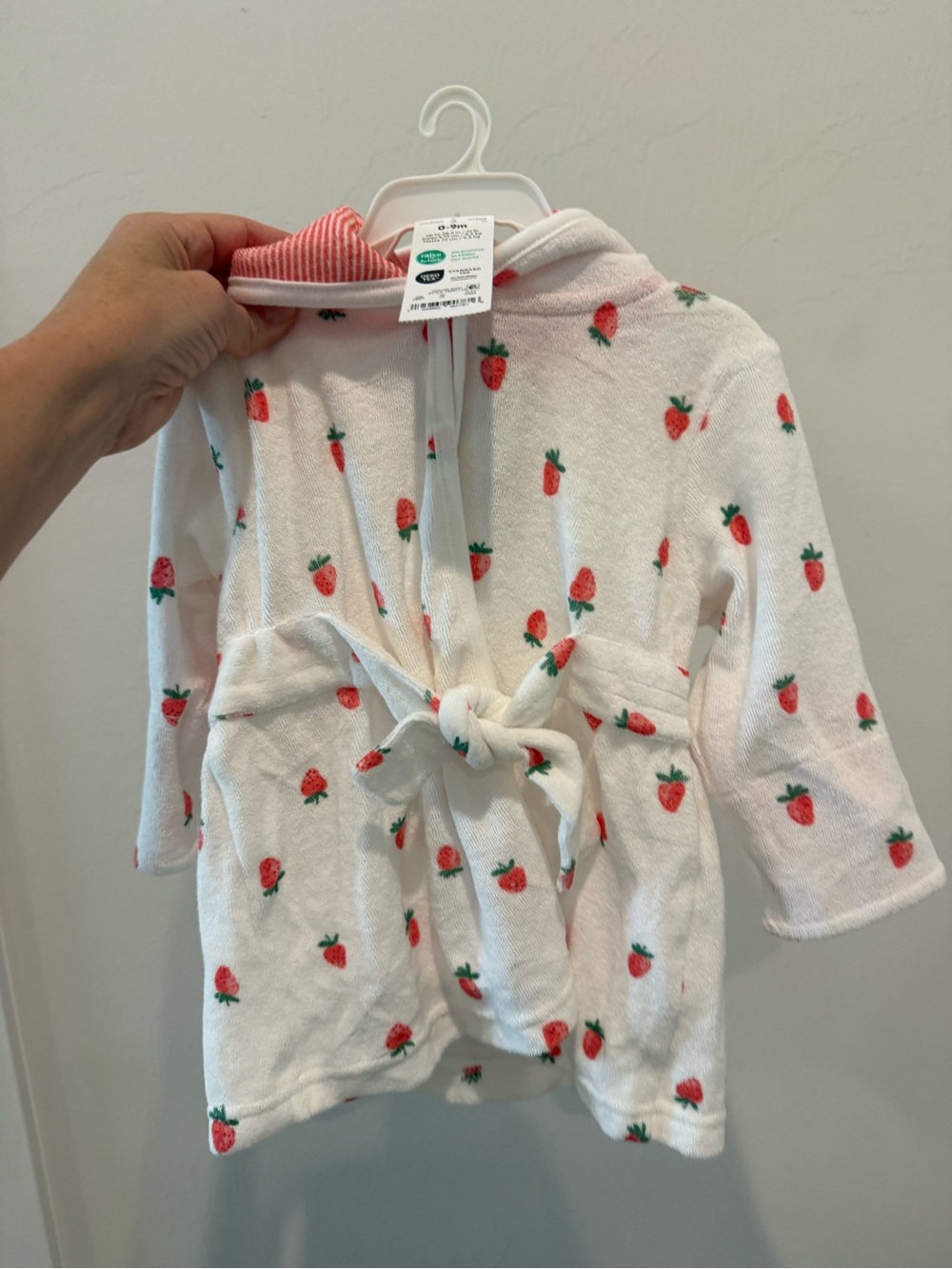 NWT Baby Girl Strawberry Hooded Bathrobe 0–9 Months | White Pink Terry Robe - Picture 5 of 6